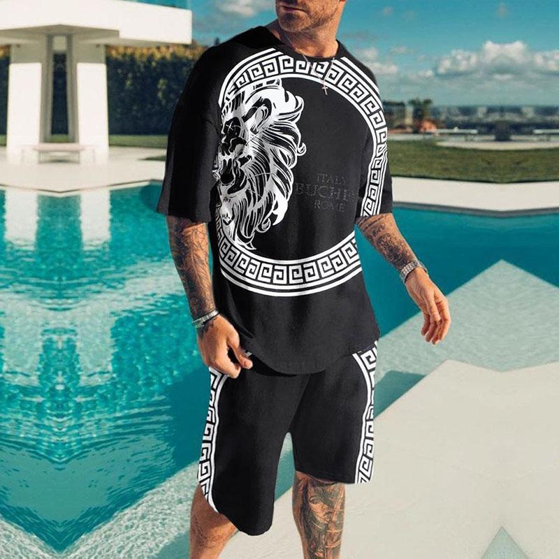 Verano Conjunto de hombre Moda Ropa deportiva Harajuku Camiseta estampada  de manga corta + pantalones cortos Casual Streetwear Traje de ocio  deportivo de dos piezas comprar a buen precio — entrega gratuita,