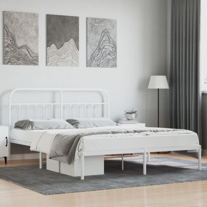 VidaXL Cadre de lit métal avec tête de lit blanc 180x200 cm 352631