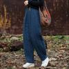 Johnature Winter Warm Trousers Elastic Waist Vintage Soft Striped Pockets Solid Color Female Long Pants