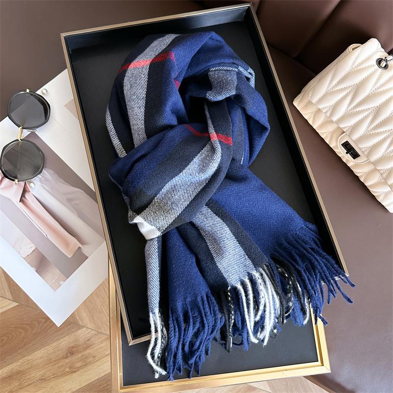 2024 Trendy Unisex Plaid Cashmere-Feel Tassel Shawl Snood Scarf for Autumn/Winter