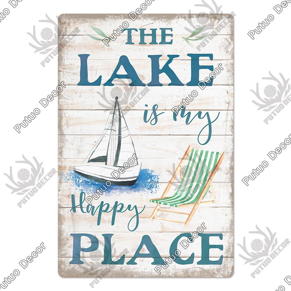 Putuo Decor Lake House Vintage Tin Signs Rustic Plaque Metal Plate Wall Art Decor for Living Room Kitchen and Entryway Posters