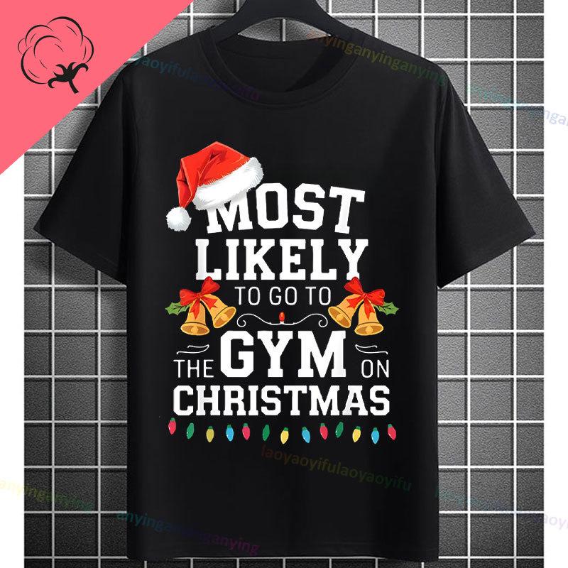 Funny Muscular Santa Christmas Gym Graphic Tshirt Casual Sports Humor Style Pure Cotton Shortsleeve Tshirt Outdoor Clothing