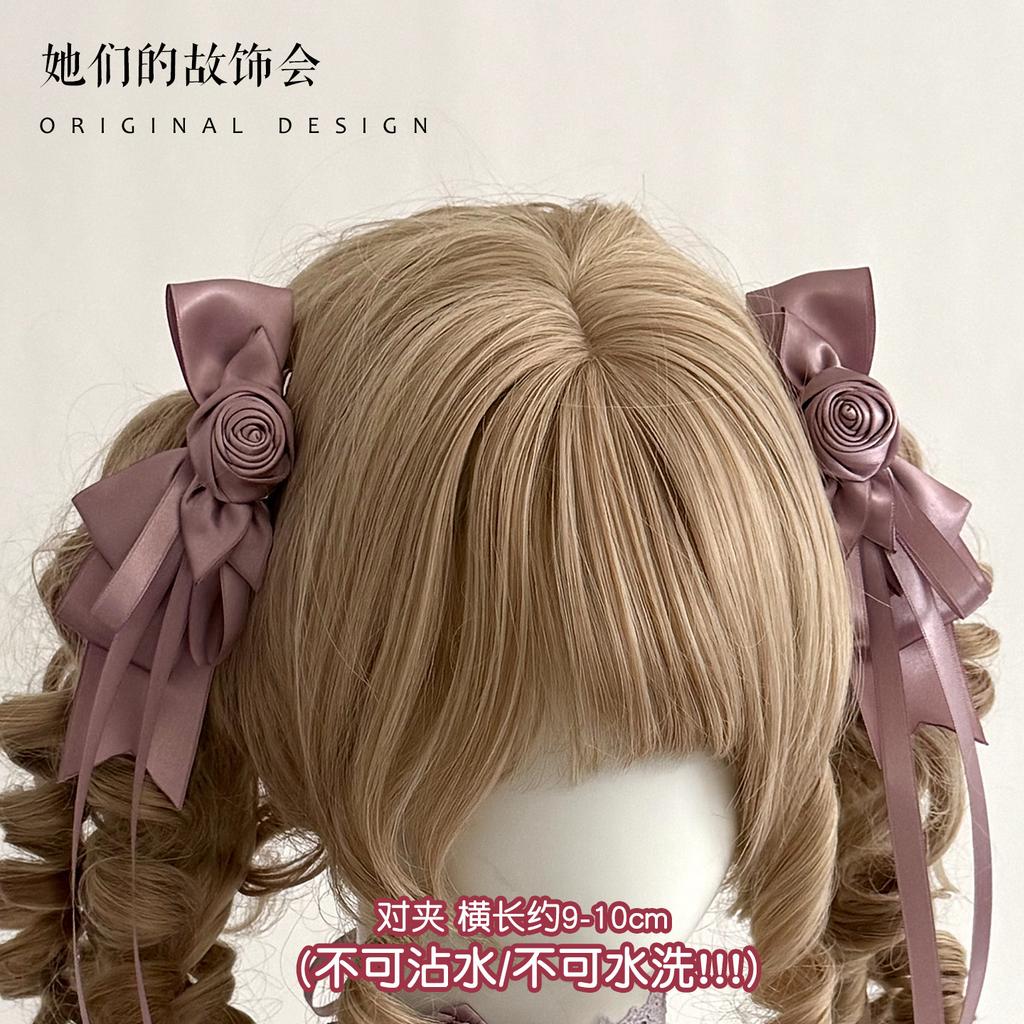 Hairpin Pair Flower Maru Veil Bow Lace Purple Headband Flat Cap Handmade Small Lolita Hair Accessories