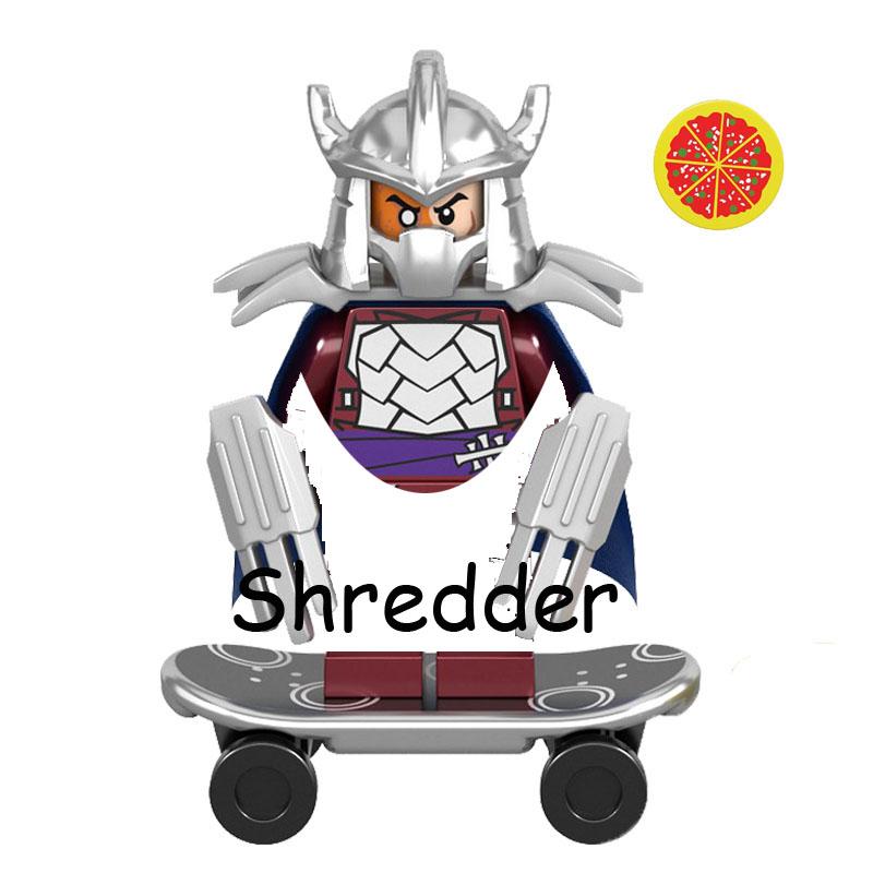 Promotions!!! Ninja Turtles Shredder Splinter Michelangelo With Pizzas Model Action Figure Blocks Construction Toys for Children