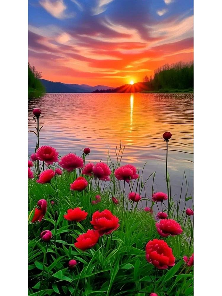 Nuovo Fai da Te Pittura Diamante 5D Paesaggio Fiore Cerchio Completo Mosaico Paesaggio Tramonto Ricamo Diamante Arte Decorazione Casa