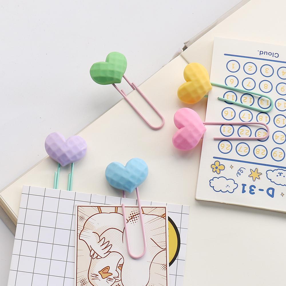 7pcs/lot Coloful Heart Paper Clip Decorative Bookmark Binder File Clips School Office Stationery Accessories