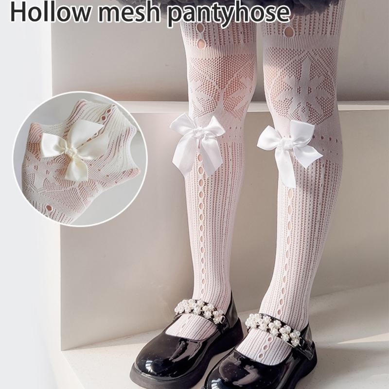 Fashion Fishnet Leggings for Girls Large Bowknot Tights Hollowout Stockings Kids Pantyhose for Summer Spring Dresses