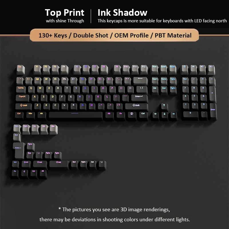 Xiaomi 133+ Keys Black Cherry Profile Double Shot Shine Through PBT Keycaps RGB Backlit Keycaps for Cherry Gateron MX Switches Keyboard