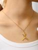 Beach Fashion Elegant Bohemian Style Stainless Steel 18K Gold Plated Fish Pendant Necklace Earrings Zircon Set For Women