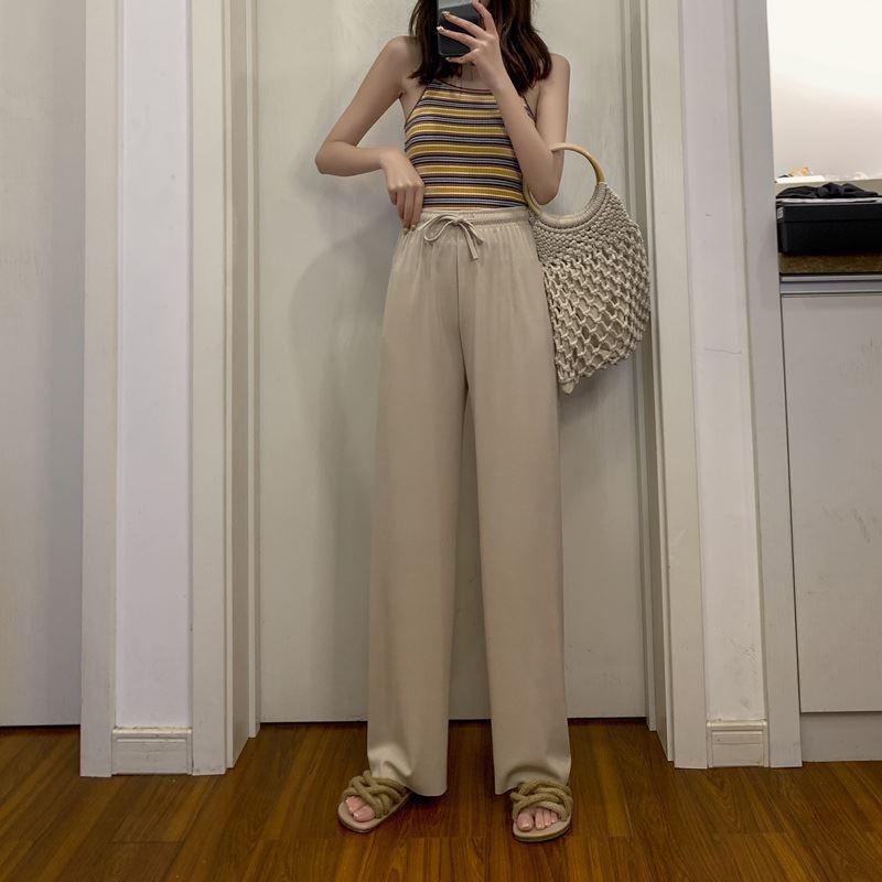 Ice Silk Wide-leg Pants Women's Summer New High-waisted Drape Loose Straight Thin Casual Thin Pendant Mopping Pants