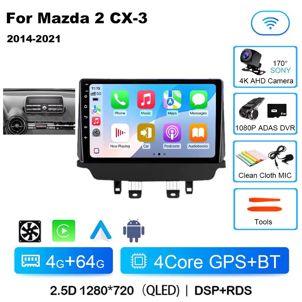 Android 14 Carplay Auto For Mazda CX-3 DK Mazda 2 DJ 2014 - 2025 Car Radio Multimedia Video Player Navigation GPS No 2Din 2 Din