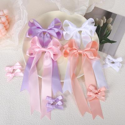 Élégant 7 pièces/ensemble Nœuds en ruban satiné Pinces à cheveux 3,9'' Long Uni Pinces à cheveux Épingles à cheveux Bandeau Accessoires pour cheveux pour femmes et filles