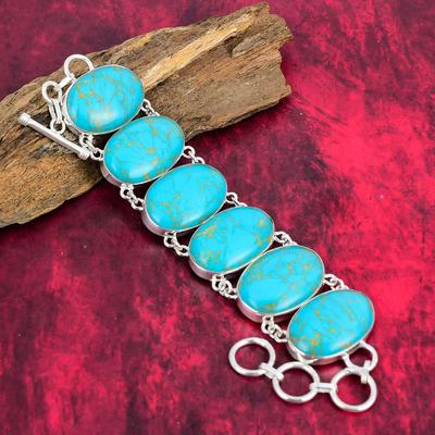 Blue Turquoise Bracelet, 925 Solid Sterling Silver Jewelry,Chain Bracelet, Lovely Jewelry Wedding Gift ,Handmade Gemstone Jewelry Gift For Love