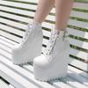 Fashion 16CM Wholesale Autumn Ankle Boots For Women Motorcycle Boots Chunky Heels Casual Lacing Round Toe Platform Boots Shoes Female