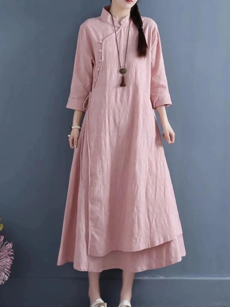 Women's Spring/Fall Dress Loose-Fit Double-Layer Literary-Style Long Dress