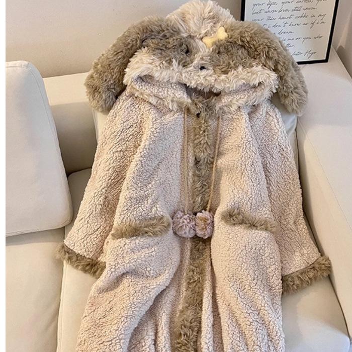 Women's Cute Bear Pajama Set: Coral Fleece, Thickened Cardigan Robe for Autumn/Winter 2025