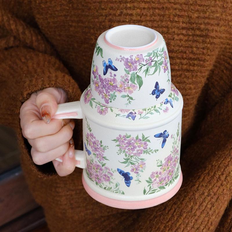 Retro Lagerstroemia Indica Floral Ceramic Mug Gift Set - High-End Bridesmaid & Wedding Thank You Present