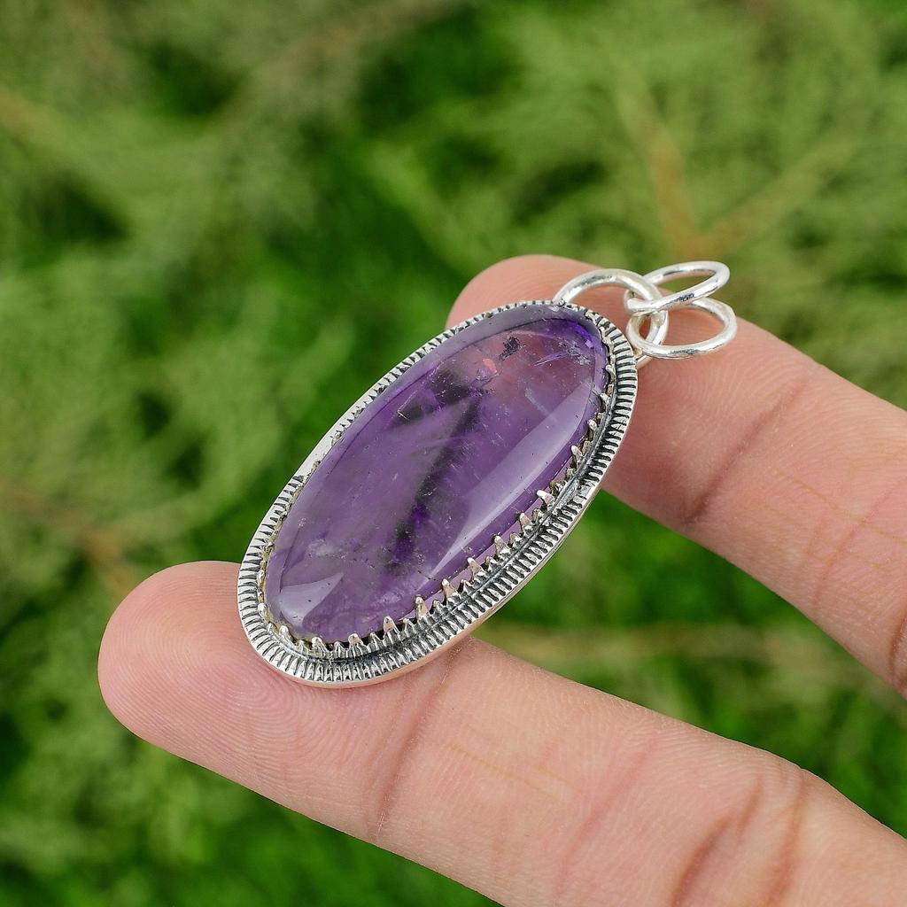 Sterling Silver Natural Star Amethyst Mother Art Deco February Birth New Pendant