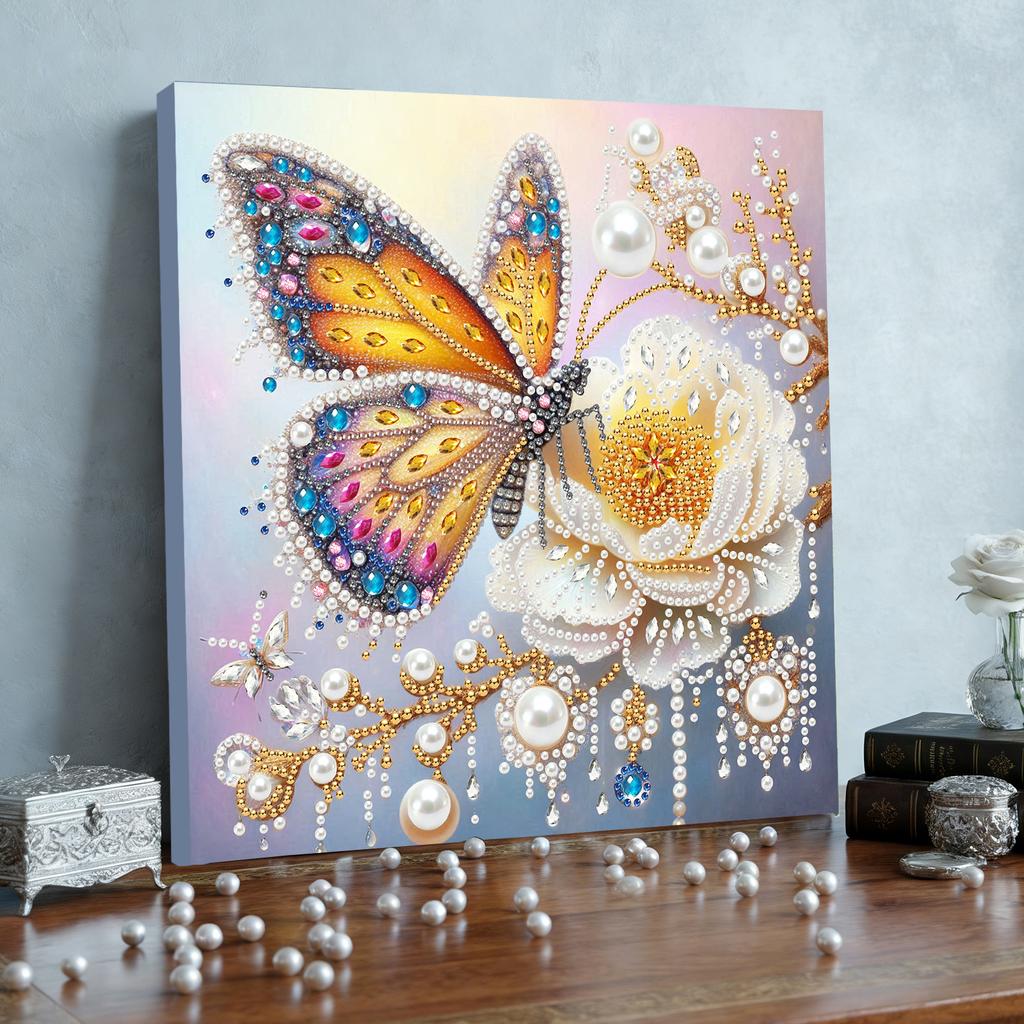 Pearl Gem Diamond Art Painting Kit with Frame 25x25cm Diamond Dots Pearl Gem Painting for Adults & Beginners Home Wall Decor