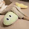 Stuffed Long Fish Pillow Cute Plaid Fish Cuddly Plush Toy Leg Pillow Back Support Headboard Cushion for Side Sleeping Sitting