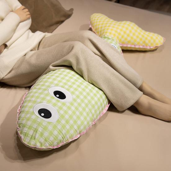 Stuffed Long Fish Pillow Cute Plaid Fish Cuddly Plush Toy Leg Pillow Back Support Headboard Cushion for Side Sleeping Sitting