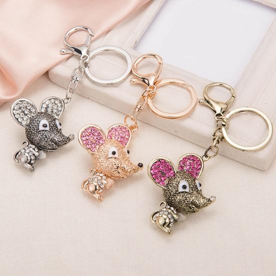 Keychain Pendant Sparkling Rhinestones Mouse Shape Charm Key Chain Strong Lobster Clasp Multi-Functional Key Holder