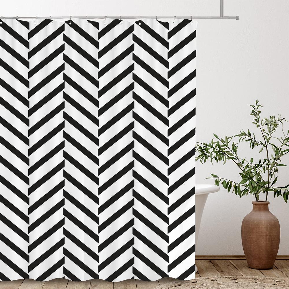 Modern Stripe Geometric Shower Curtains Waterproof Fabric Bath Curtains For Bathroom Bathtub Large Wide Bathing Cover With Hooks