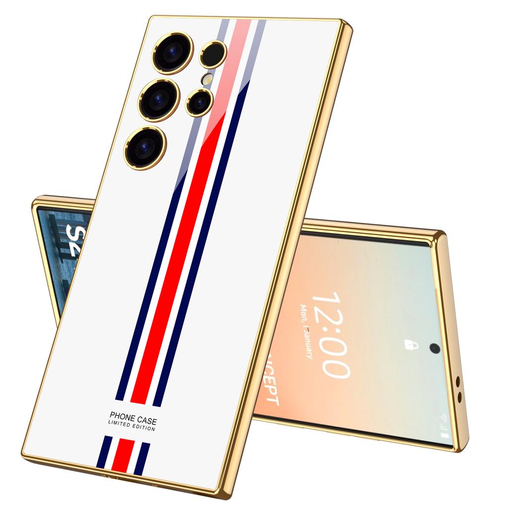 For Samsung Galaxy S24 S23 Ultra Plus Case Luxury Electroplated Painted Pattern Glossy Glass Shockproof Hard Cover Accessories