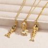 Stainless Steel Fish Pendant Charms Pave Red Green Zircon Ocean Fish Necklace For Women Choker Accessories Unisex Party Gift