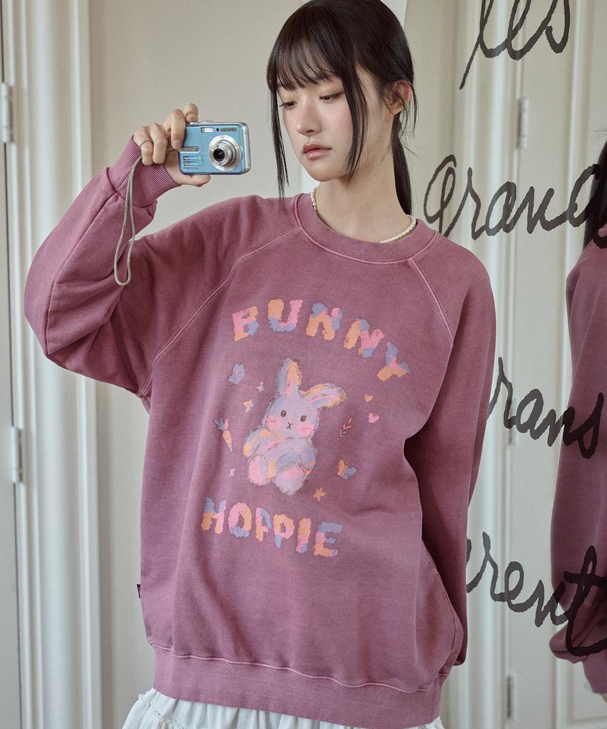 Compagno Pastel Bunny Raglan Pigment Sweatshirt Dusty Pink