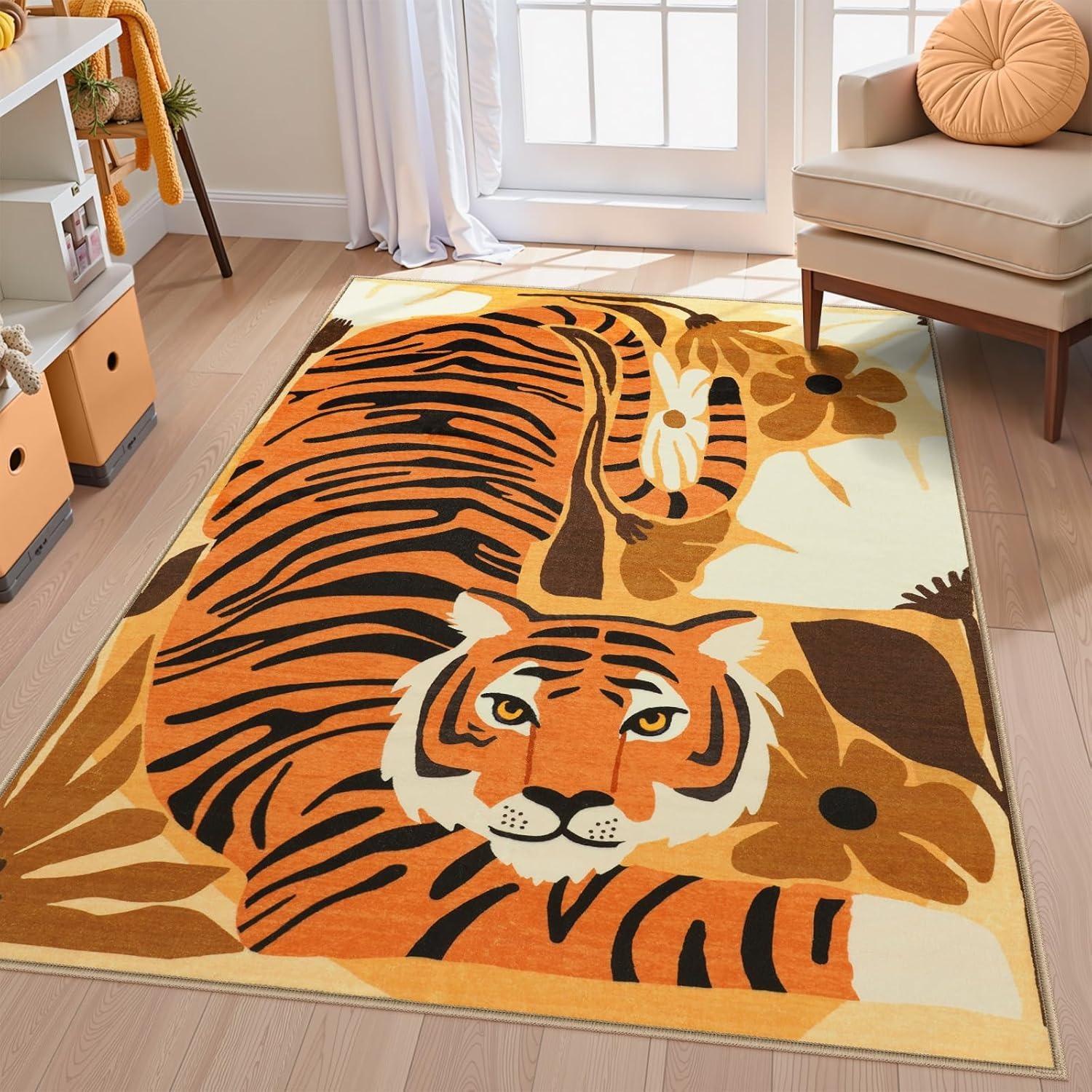 

Soft Foldable Tiger Animal Carpet Non-slip Rug for Living Room Bedroom Machine Washable Leisure Area Alfombra 50x80cm