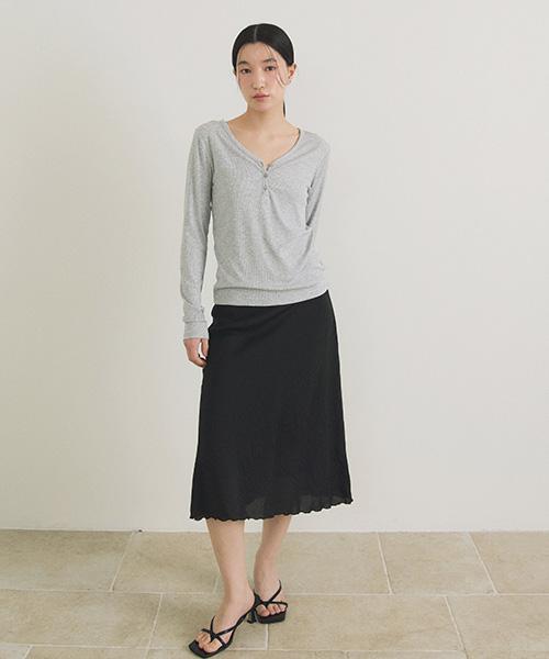 Lingseoul Ribbed Button Top-Gray