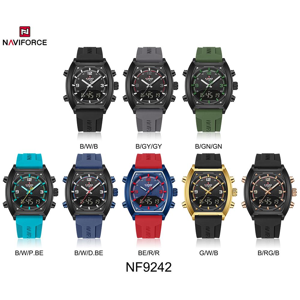 Naviforce Men's Quartz Digital Watch LCD Chronograph Date Luminous Hands 30m Waterproof Silica Strap Sports Outdoor Men's Wristwatch NF9242