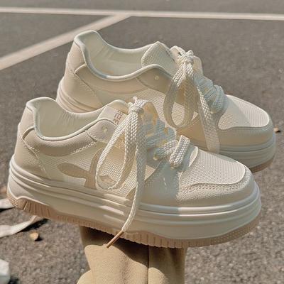 Mesh Surface White Shoes Women's New Summer Mesh Shoes Women's Breathable Thin Shoes Thick Bottom Sports Casual Borad Shoes