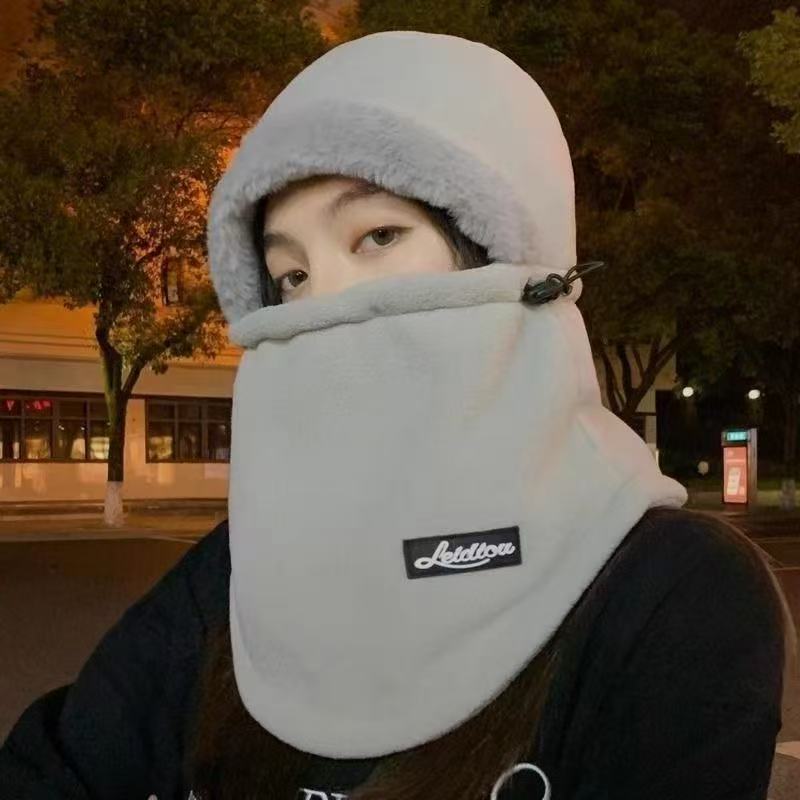 Winter cycling electric vehicle warm artifact windproof mask scarf integrated headgear women's ear protection hat thickened cotton hat