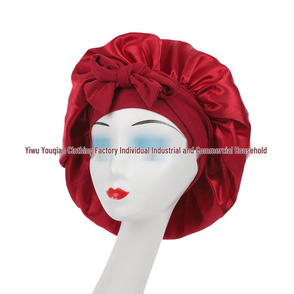 Bonetă de dormit cu fundă din satin de mătase pentru femei, transfrontalieră - Extra mare pentru îngrijirea părului