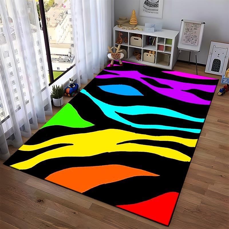Colorful Zebra Striped Pattern Carpet for Living Room or Bedroom Decor Suitable for use as an anti-slip for living room bedroom sofas