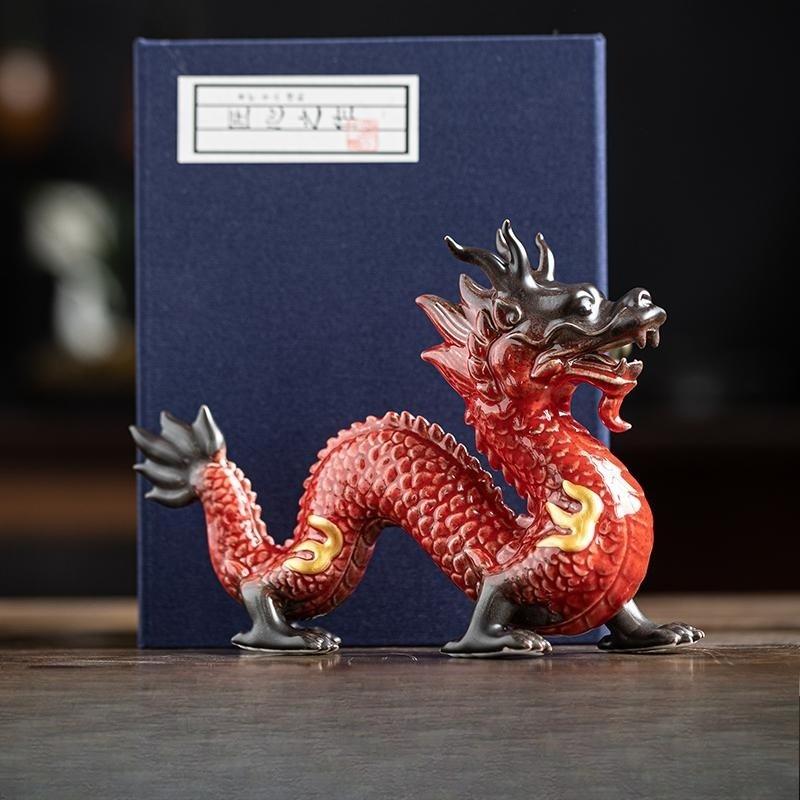 Estatua de Dragón de Porcelana China Hecha a Mano Cerámica Tótem Animal Escultura Leyenda Antigua Tótem Artesanía Deco