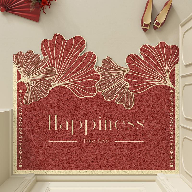 New Wedding Happy Entrance Silk Circle Floor Mat Wedding Room Entrance Door Rubbing Soil Can Be Cut Foot Pad Entering The Door Door Dust Floor Mat 50*50cm