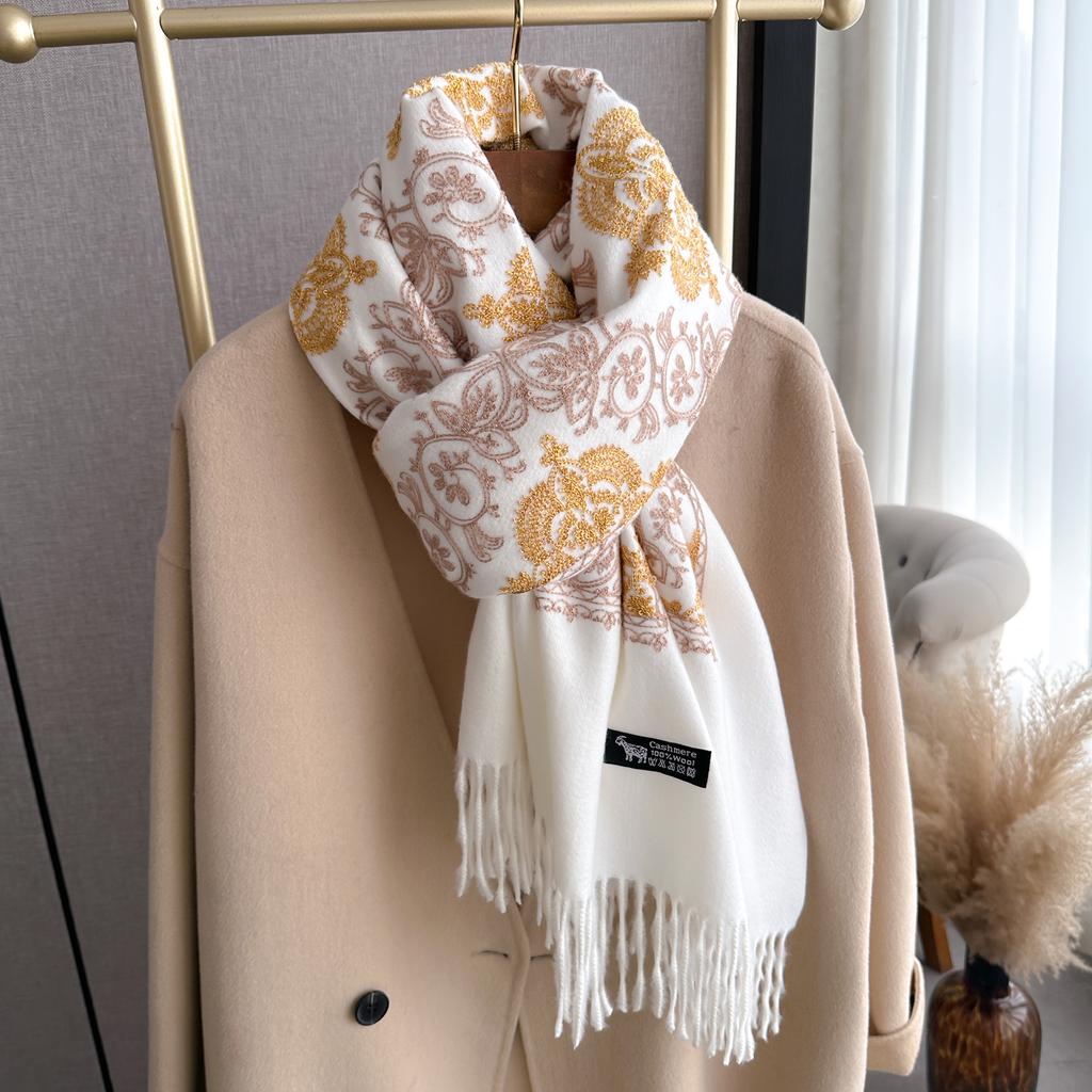 Luxury Winter Embroidery Cashmere Scarf Women New Design Warm Pashmina Blanket Poncho Scarves Female Shawl Thick Foulard Bufanda
