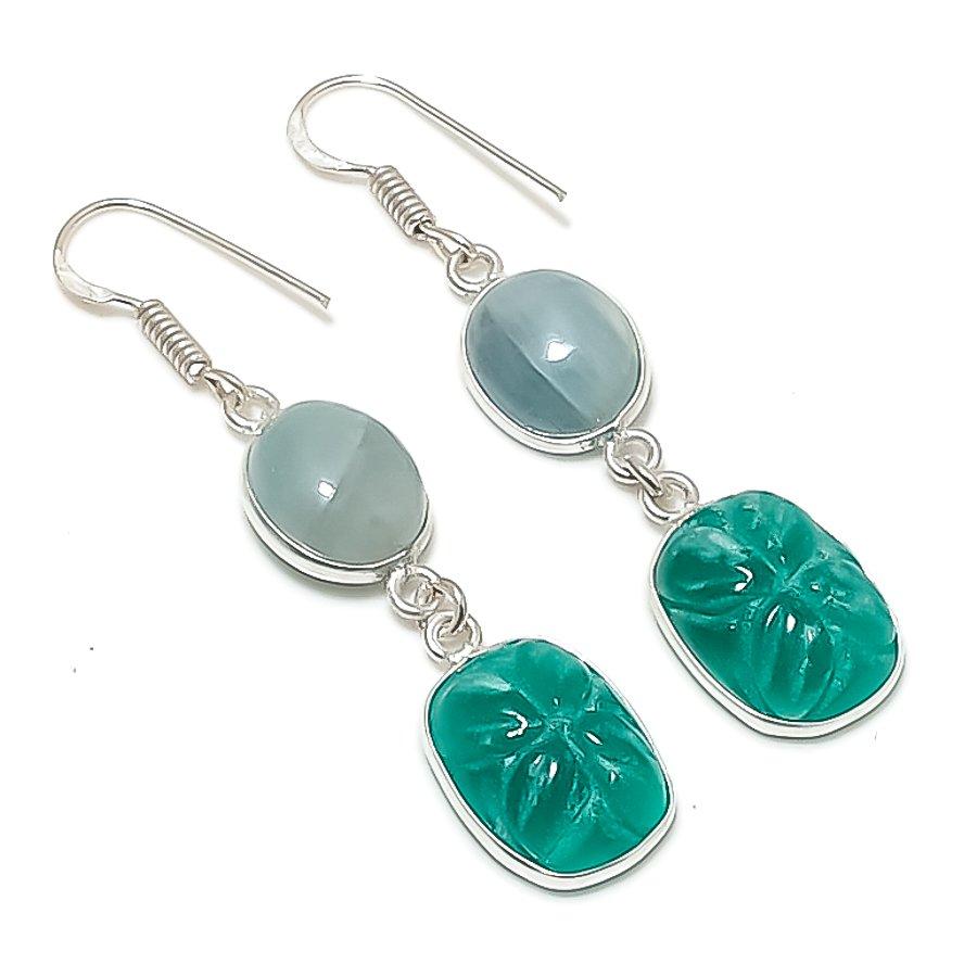 Изумруд(Смоделированный), Аквамарин 925 стерлинговое серебро ювелирное изделие серьга 2,25 AEE-11225