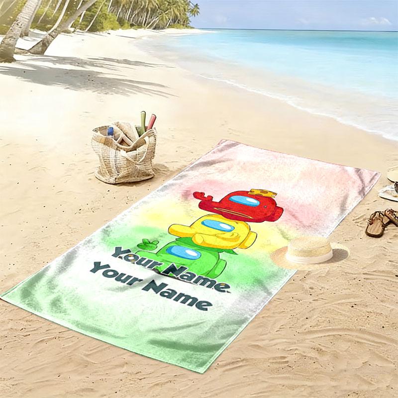 Among Us Custom Name Print Beach Towel, Large Soft Quick Dry Towel for Beach Camping Swimming