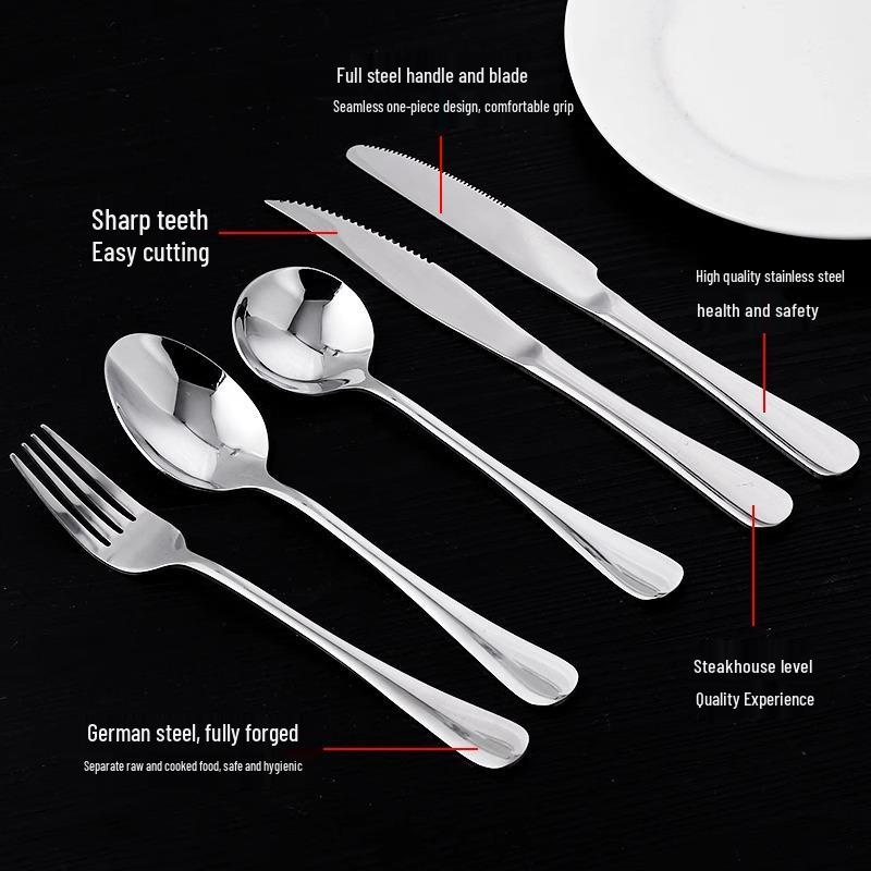 1010 Stainless Steel Cutlery Set: Steak Knife, Fork, Spoon, Mixing Spoon, Dessert/Coffee Spoon, Fruit Fork
