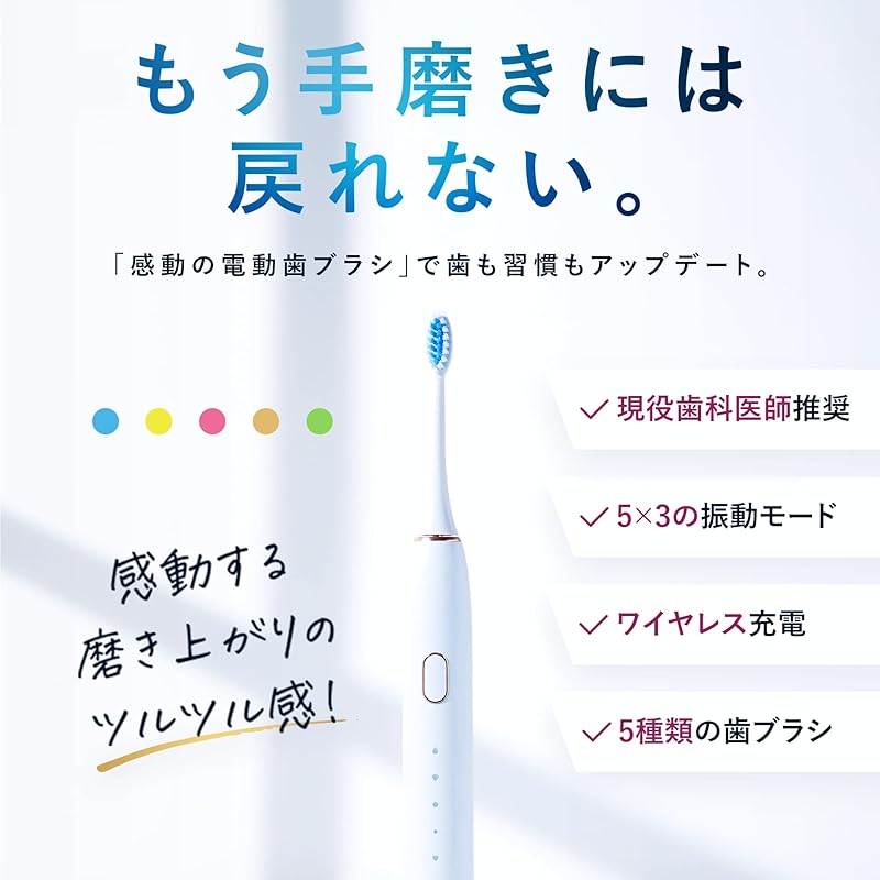 [Recommended by Active Dentists] GALLEIDO Impressive Electric Toothbrush Main Unit + Replacement Toothbrush Set Ultrasound Wireless Charging