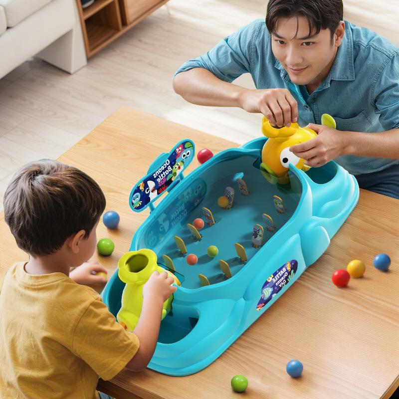 Children's Interactive Two-Player Marble Launcher Game - Bubble Fish Battle Desktop Toy