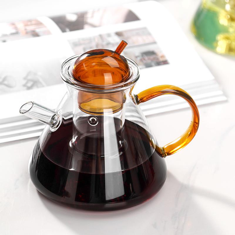 500ml Nórdico Alto Borosilicato Colorido Tapa de Olla Vidrio Elaboración de Té Tetera de Flores Juego Resistente al Calor Cafetera Tetera Japonesa