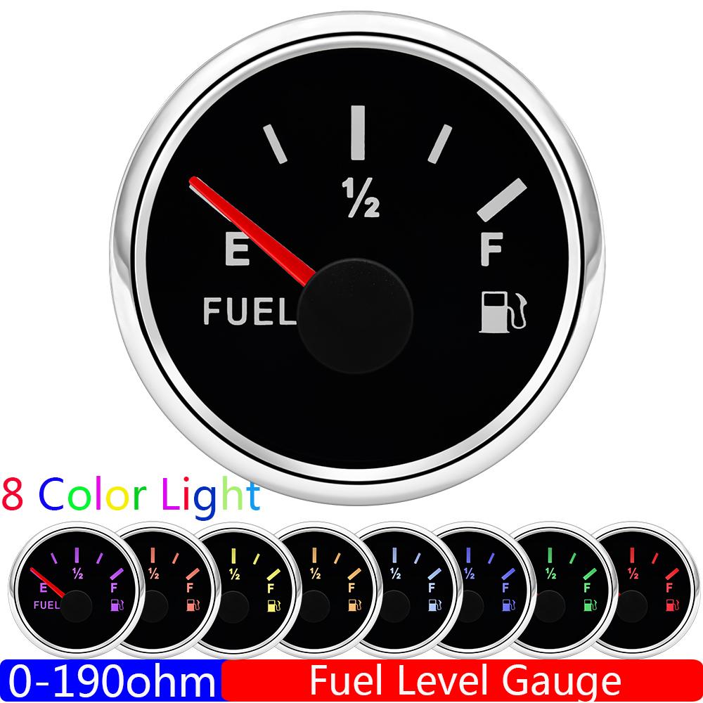 

2 52мм Указатель уровня топлива+Датчик уровня топлива 0-190 Ом для автомобиля, морского судна, лодки, дома на колесах, указатель бака для масла с 8-цветной подсветкой 12В 24В постоянного тока