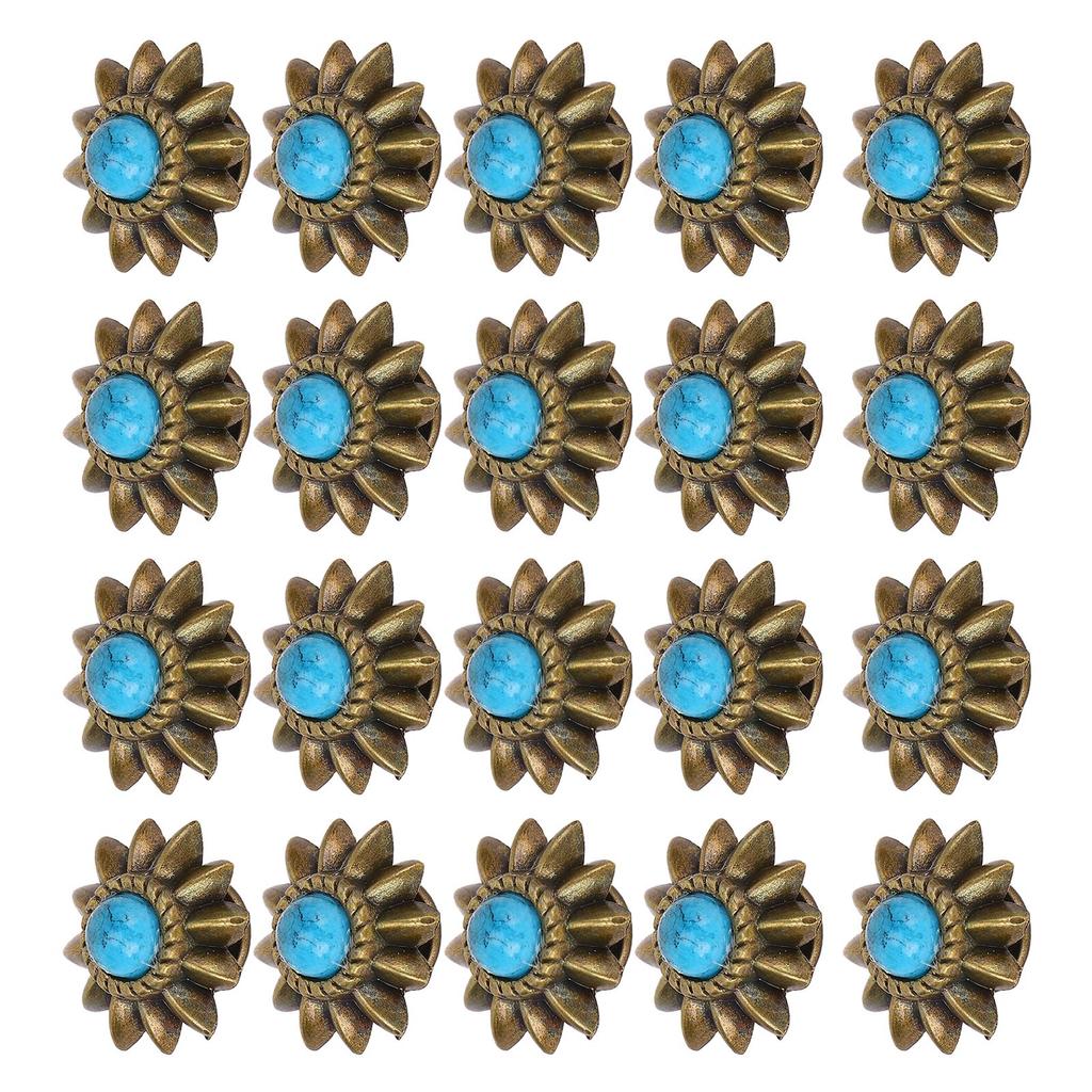 20 Set Daisy Decorative Conchos Buckles Simulation Turquoise Alloy Rivets Vintage Western Metal Screwback Buttons