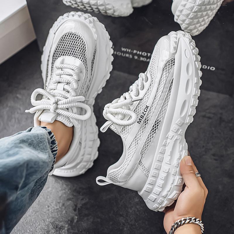Little white shoes summer new hollow thick sole heightening men's shoes comfortable versatile mesh breathable flying woven trendy shoes dad shoes