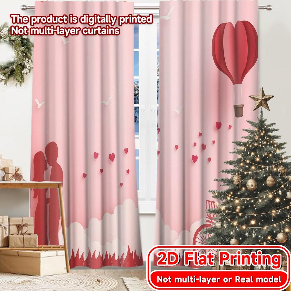 

2D Flat Printing 2pcs Love in the Air Fashionable Chic Curtains Versatile Fabric Curtains Art Deco Festive for Living Room 100*130 Rod Pocket 1pcs